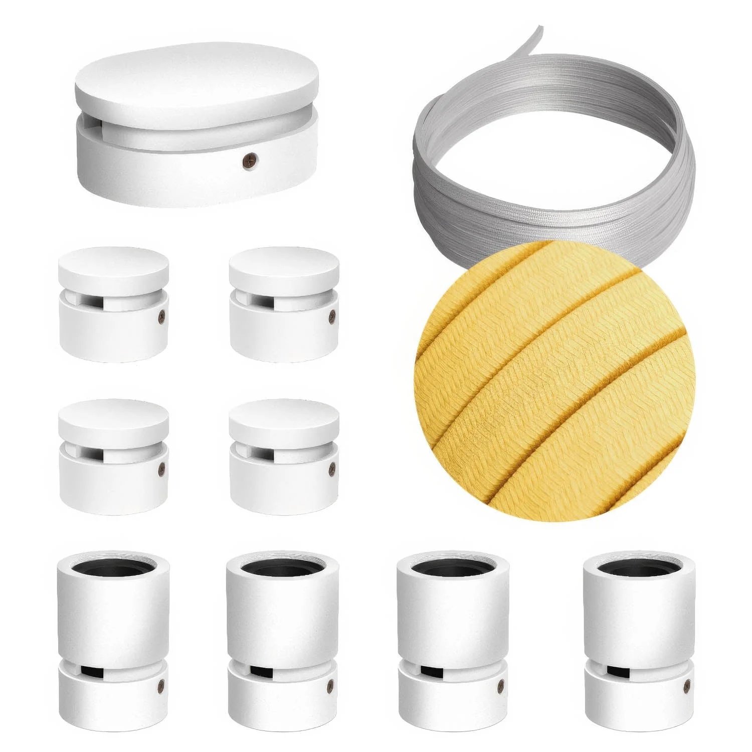 Système Filé Symmetric Kit - avec câble CM10 de 5 m pour guirlande lumineuse et 9 composants en bois peint blanc pour l’intérieur