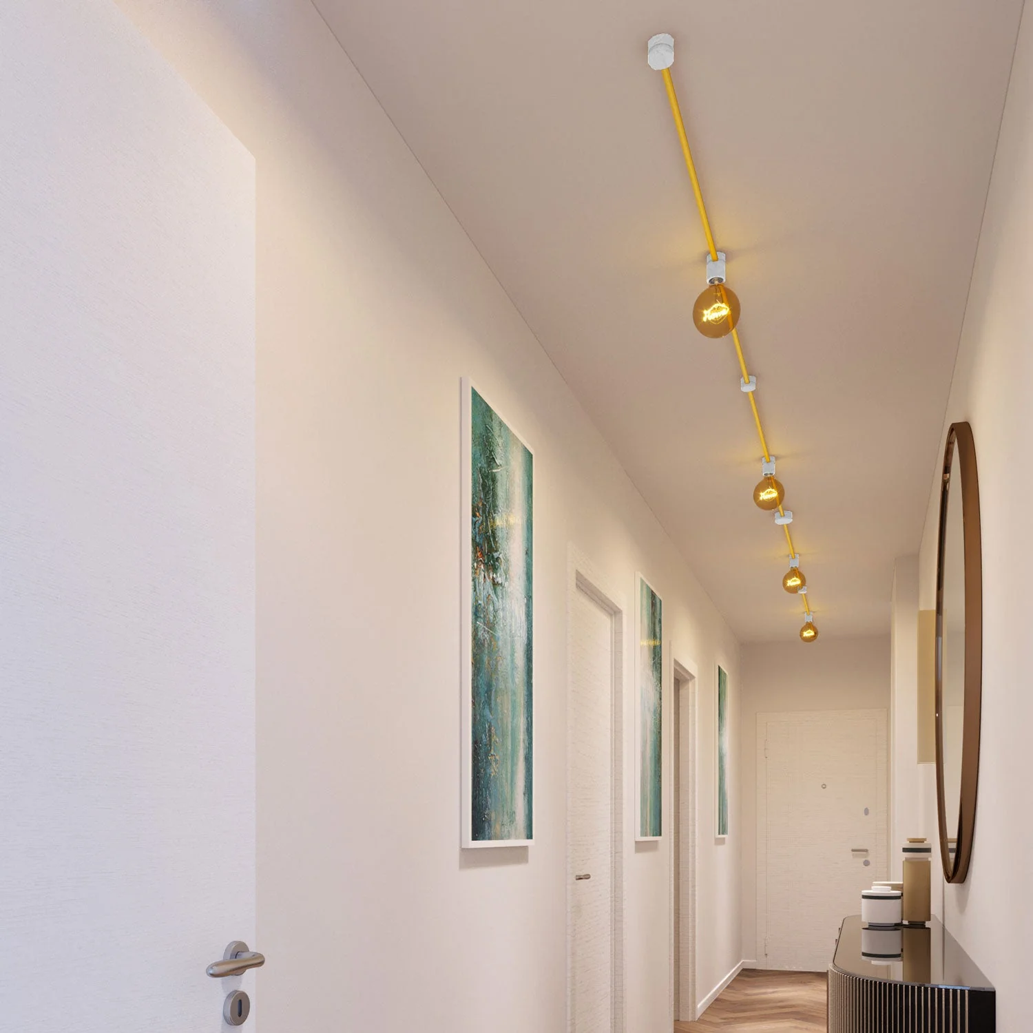 Système Filé Symmetric Kit - avec câble CM10 de 5 m pour guirlande lumineuse et 9 composants en bois peint blanc pour l’intérieur - Image 2