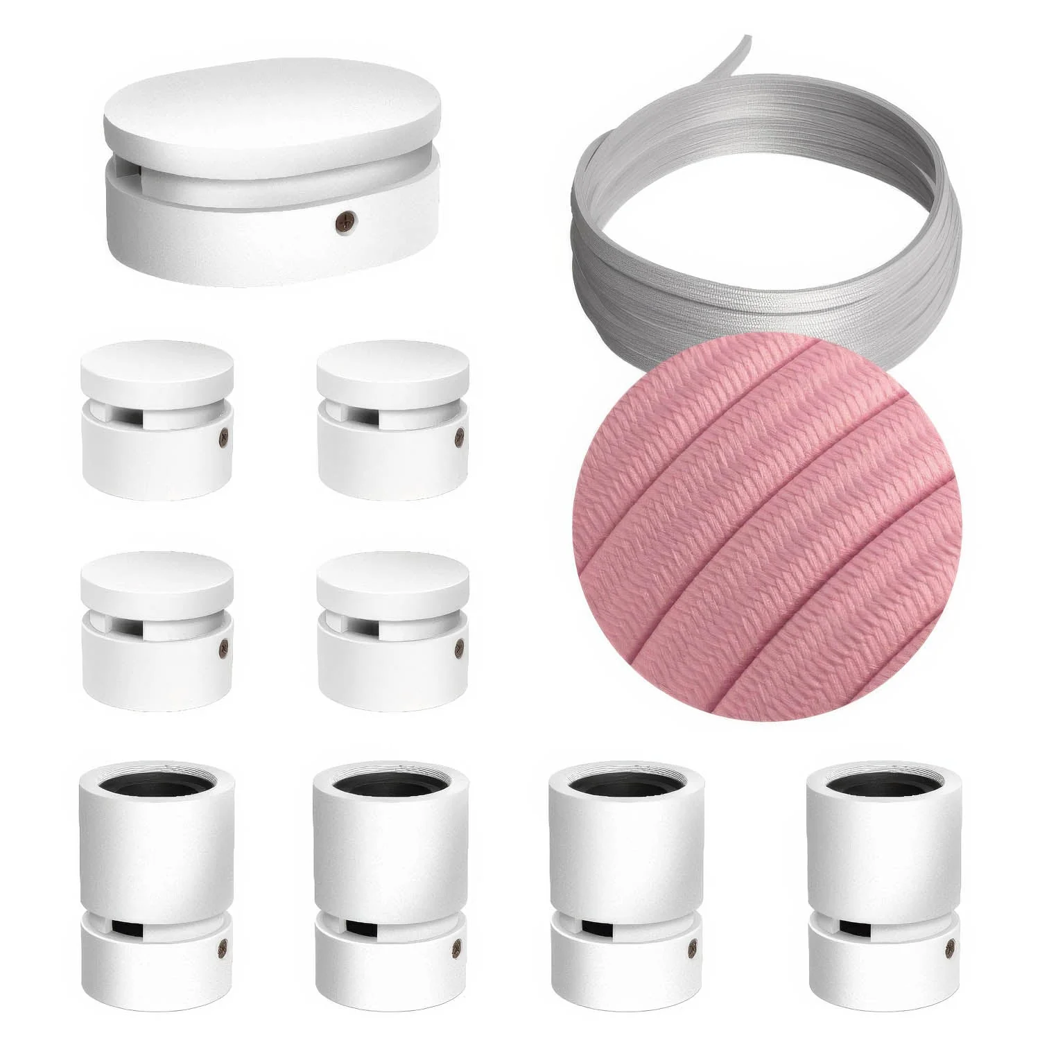 Système Filé Symmetric Kit - avec câble CM16 de 5 m pour guirlande lumineuse et 9 éléments en bois laqué blanc pour intérieur
