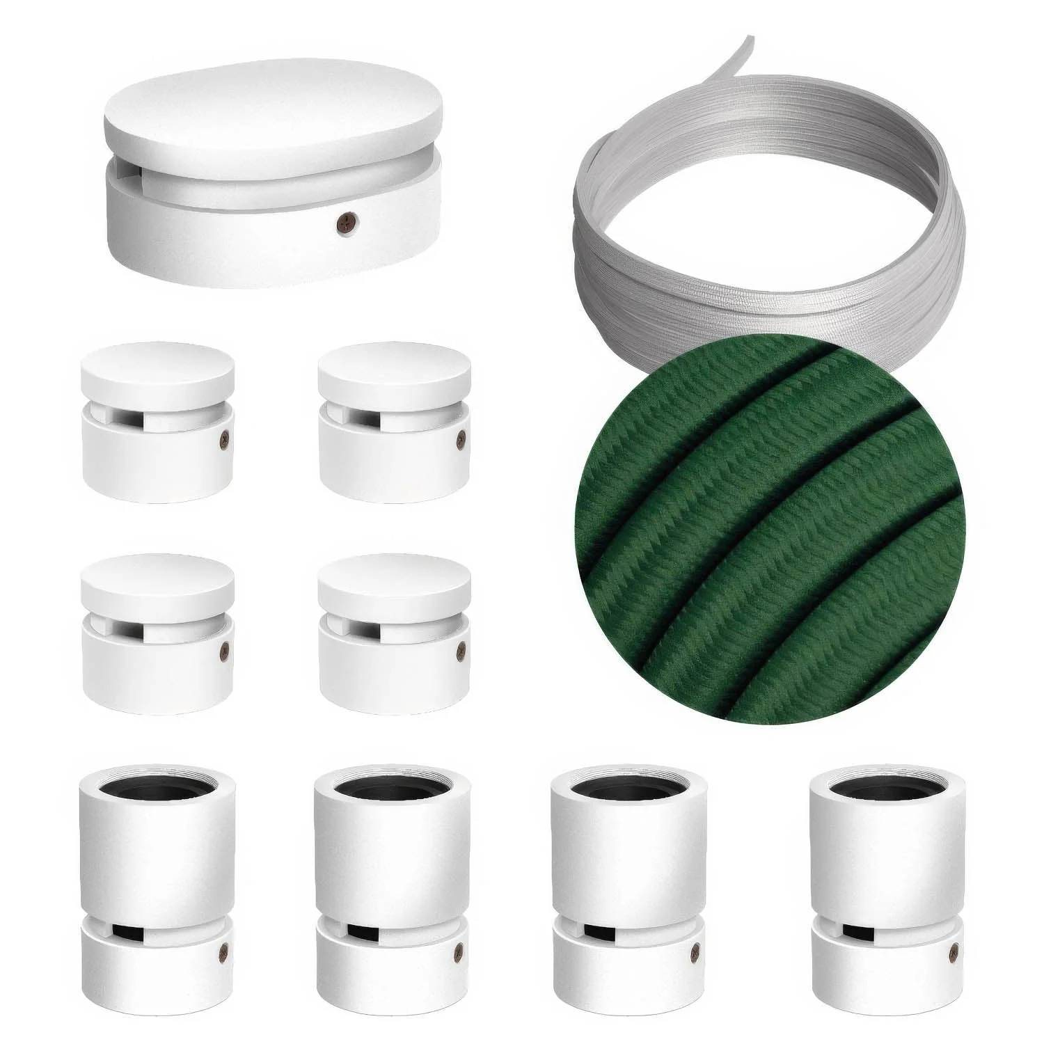 Système Filé Symmetric Kit - avec câble CM21 de 5 m pour guirlande lumineuse et 9 éléments en bois peint blanc pour intérieur