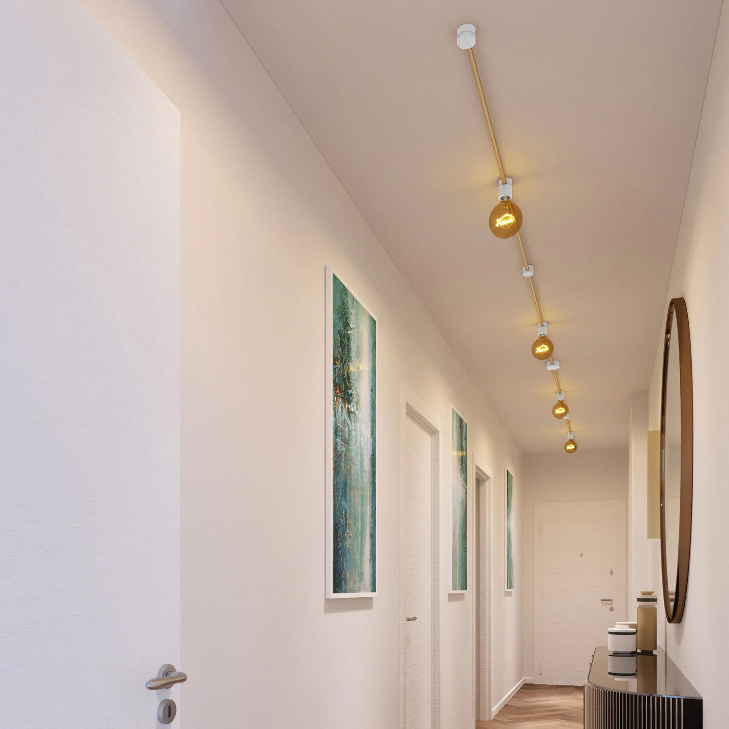 Système Filé Symmetric Kit - avec câble CN06 de 5 m pour guirlande lumineuse et 9 éléments en bois peint blanc pour intérieur - Image 2