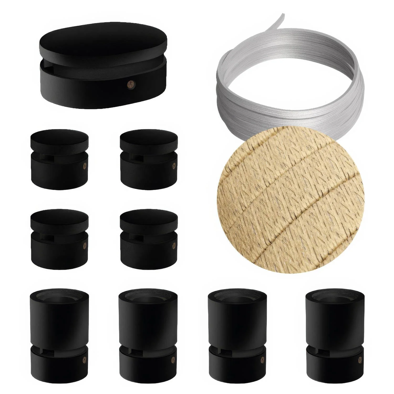 Système Filé Symmetric Kit - avec câble CN06 de 5 m pour guirlande lumineuse et 9 composants en bois laqué noir pour intérieur