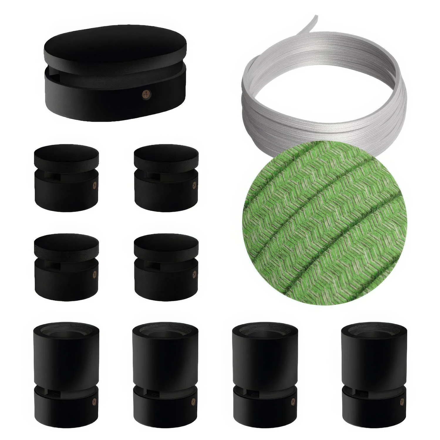 Système Filé Symmetric Kit - avec câble CX08 de 5 m pour guirlande lumineuse et 9 composants en bois peint noir pour intérieur