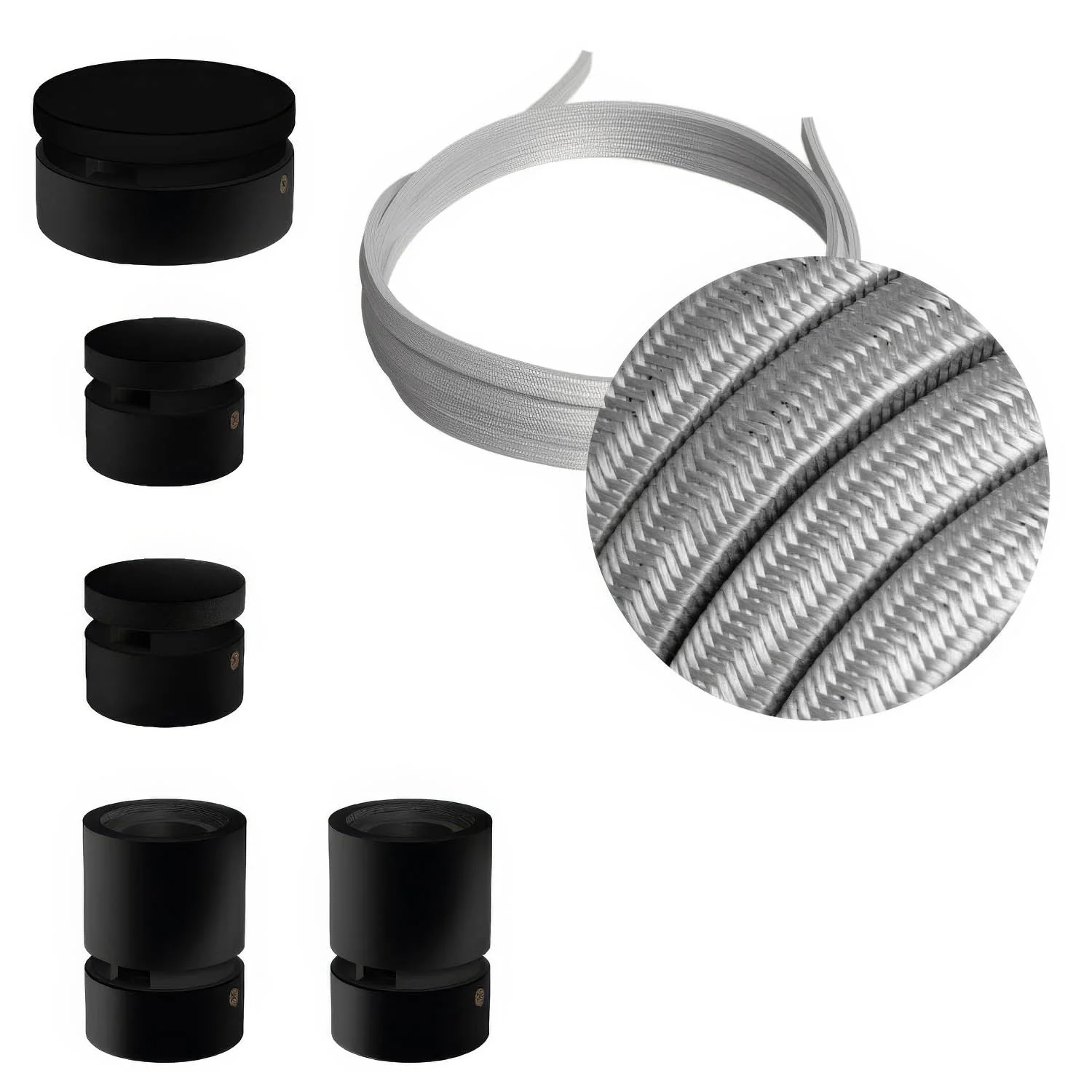 Système Filé Wiggle Kit - avec câble CM02 de 3 m pour guirlande lumineuse et 5 éléments en bois peint noir pour intérieur
