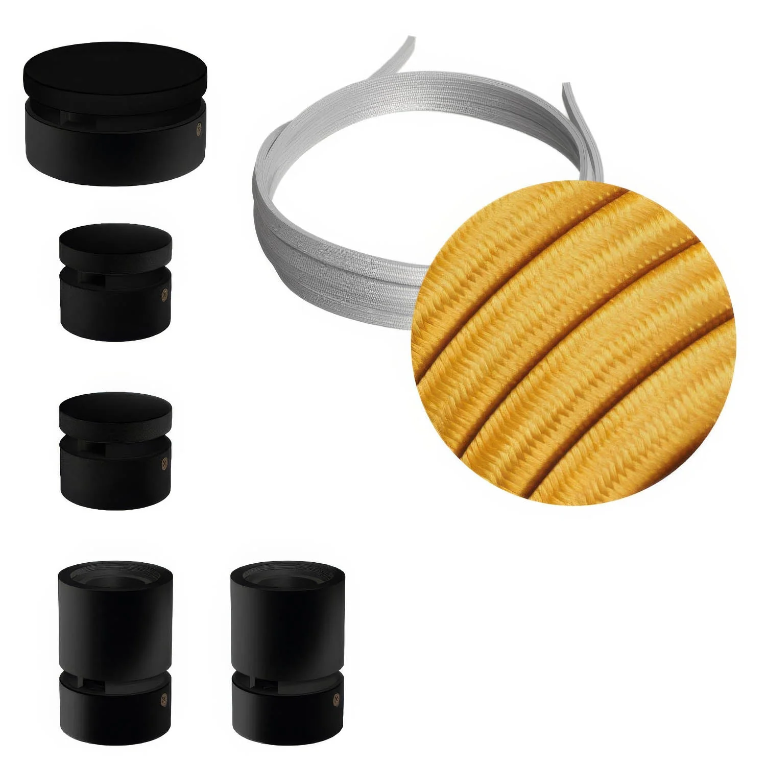 Système Filé Wiggle Kit - avec câble CM05 de 3 m pour guirlande lumineuse et 5 composants en bois peint noir pour intérieur