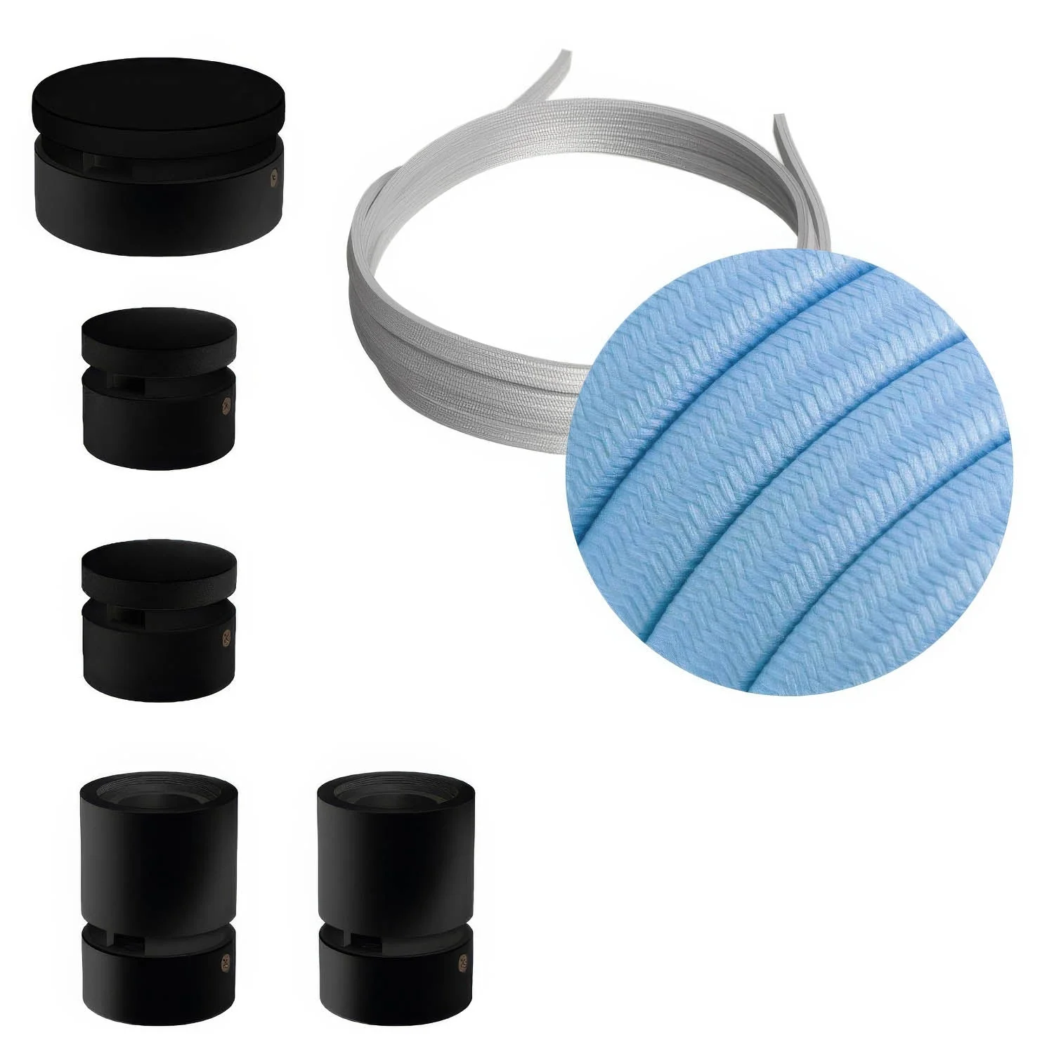 Système Filé Wiggle Kit - avec câble CM17 de 3 m pour guirlande lumineuse et 5 éléments en bois peint en noir pour intérieur