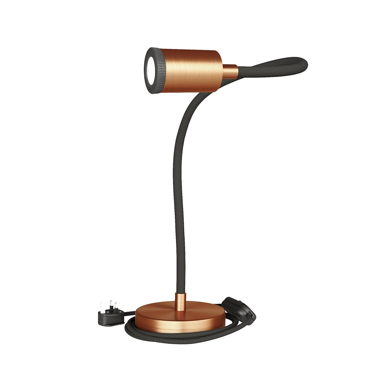 Table Flex GU1d0 lampe de table articulée avec mini spot LED et fiche UK - Cuivre satiné