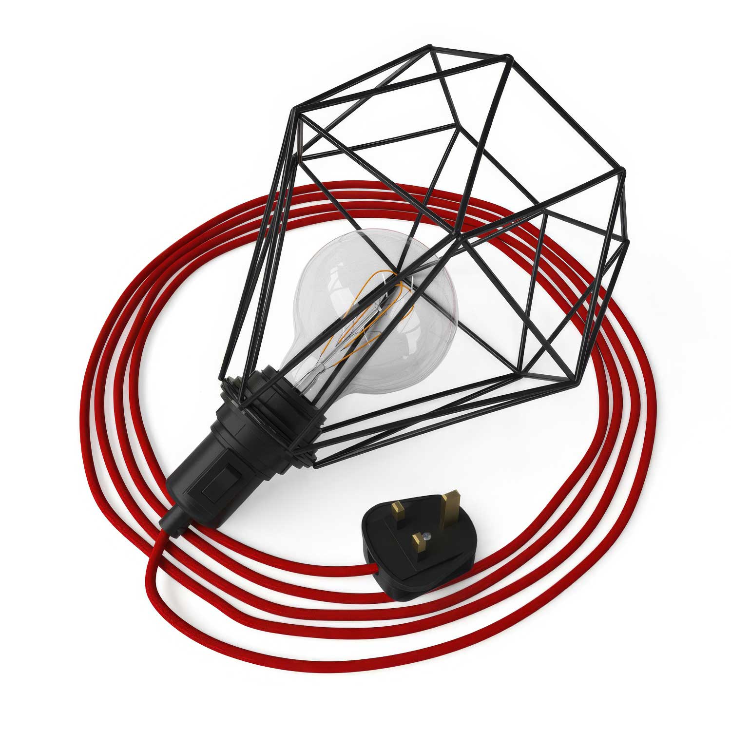 Table Snake - Lampe plug-in avec fiche UK et abat-jour cage Diamond - Noir