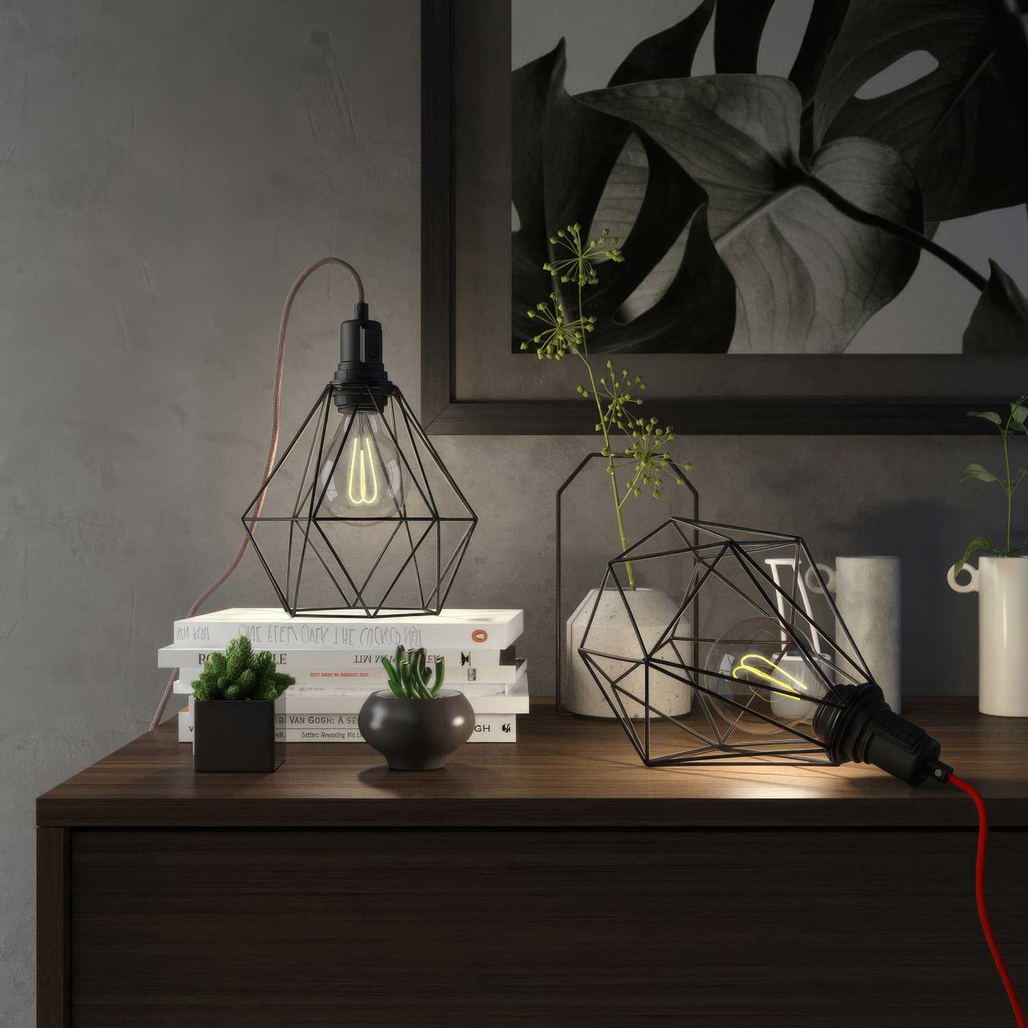 Table Snake - Lampe plug-in avec abat-jour cage Diamond - Noir - Image 2