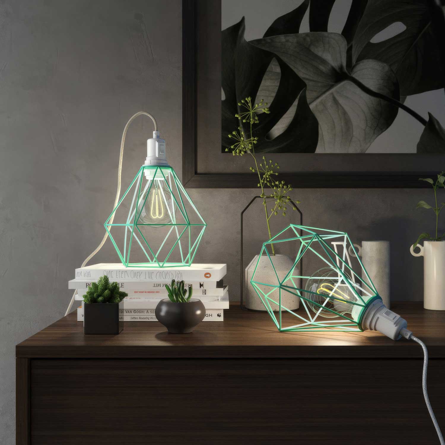 Table Snake - Lampe plug-in avec abat-jour cage Diamond - Turquoise - Image 2