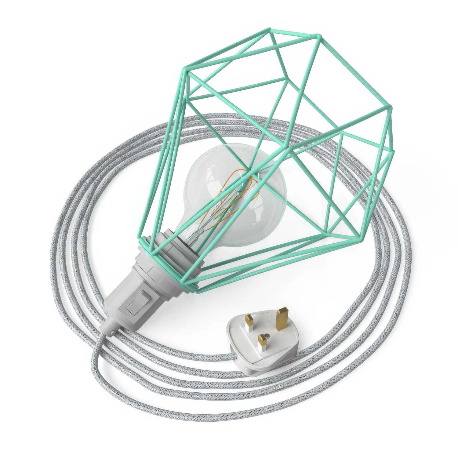 Table Snake - Lampe plug-in avec fiche UK et abat-jour cage Diamond - Turquoise