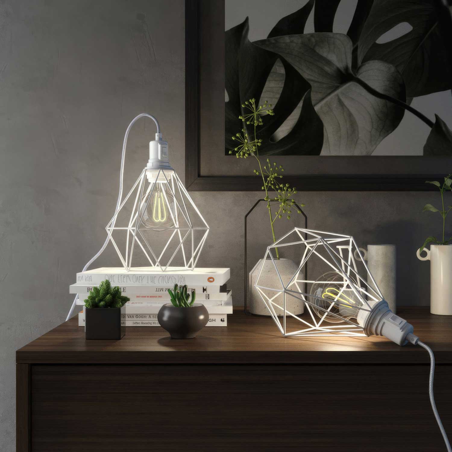 Table Snake - Lampe plug-in avec fiche UK et abat-jour cage Diamond - Blanc - Image 2