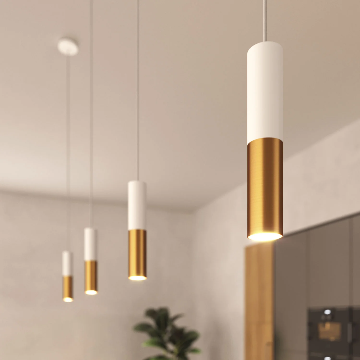 Tub-E12, projecteur à double tube métallique, avec double bague de douille E12 - Blanc mat et bronze brossé - Image 6