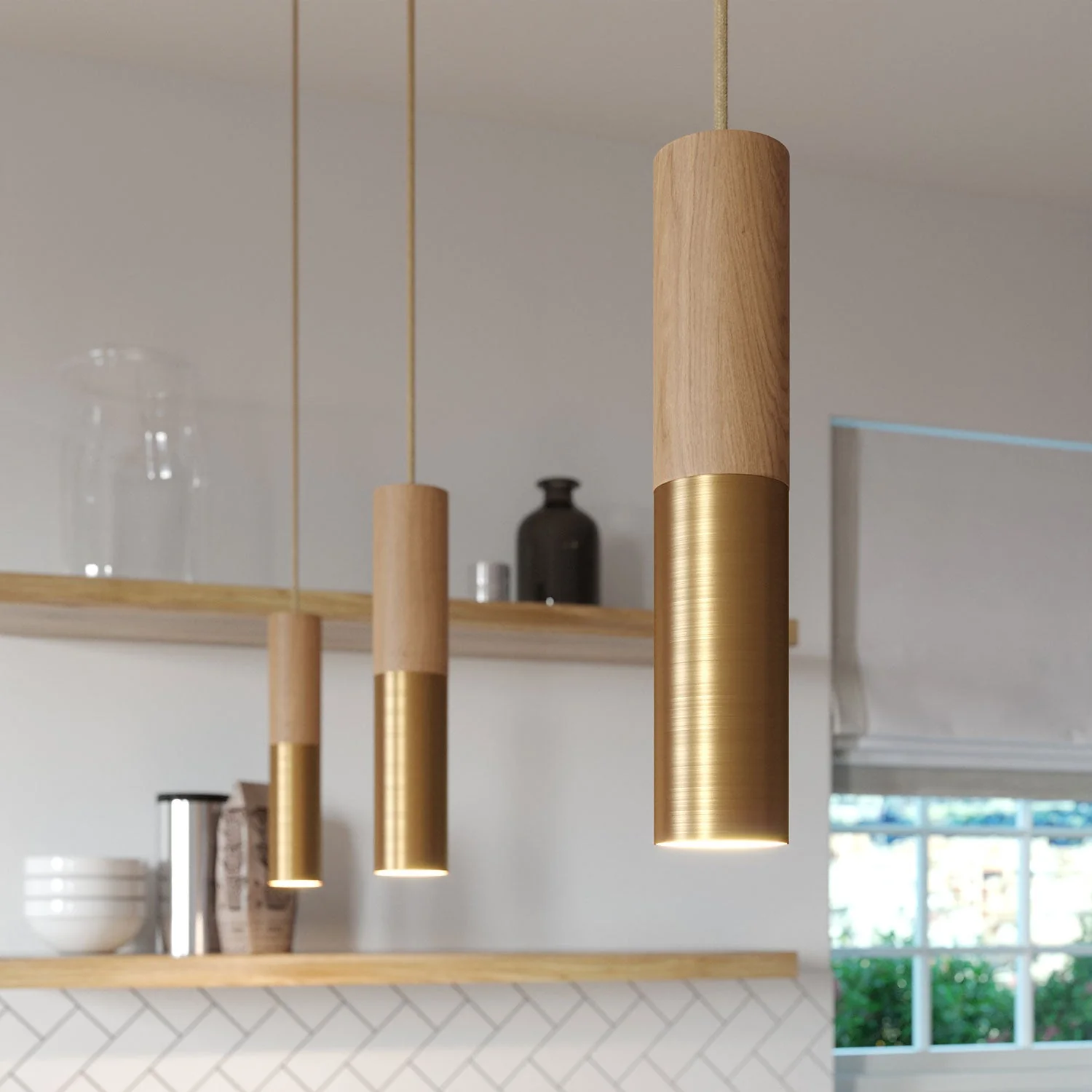 Tub-E14, tube en bois et métal pour spot avec douille double bague E14 - Neutre et bronze satiné - Image 5