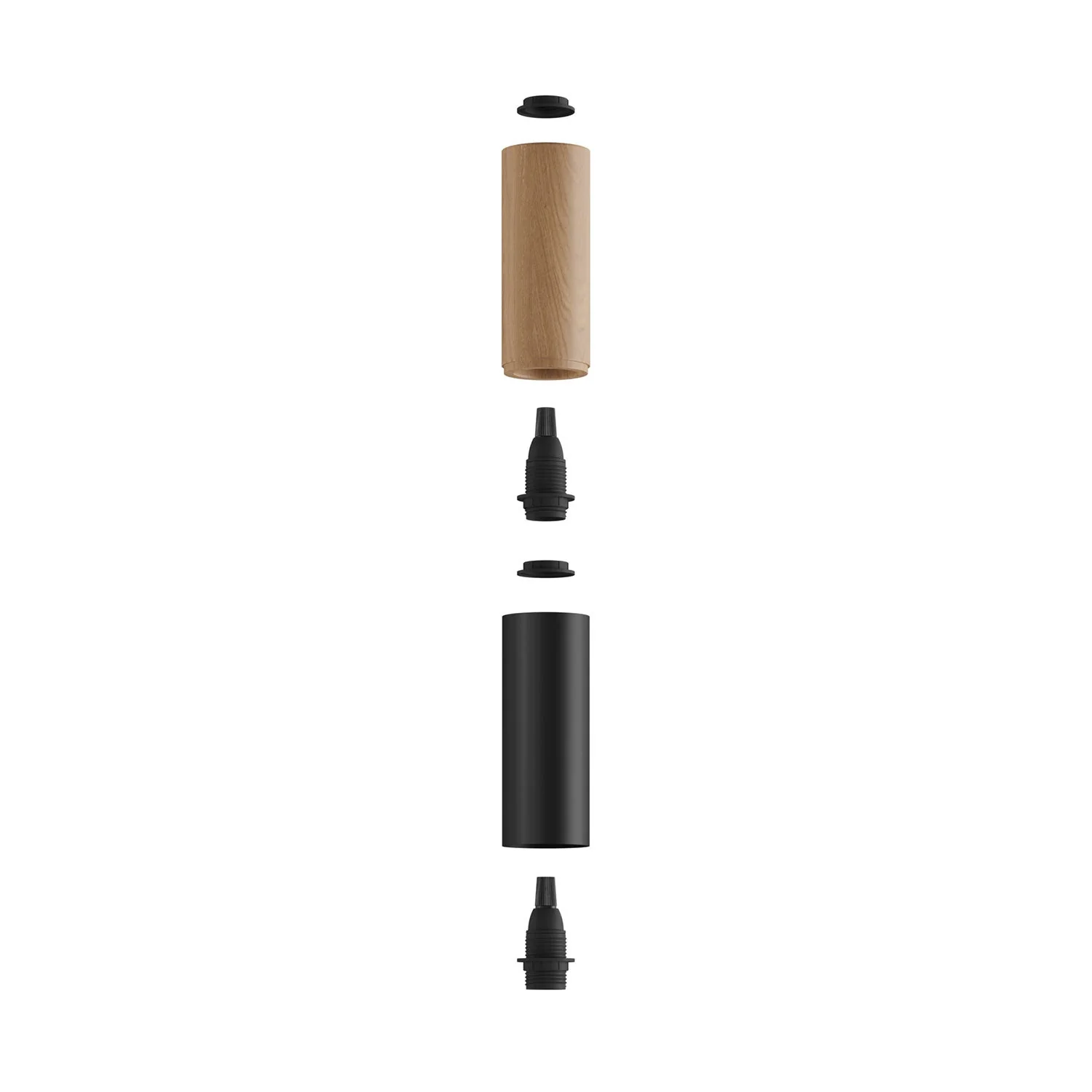 Tub-E14, tube en bois et métal pour spot avec douille double bague E14 - Neutre et Noir - Image 2