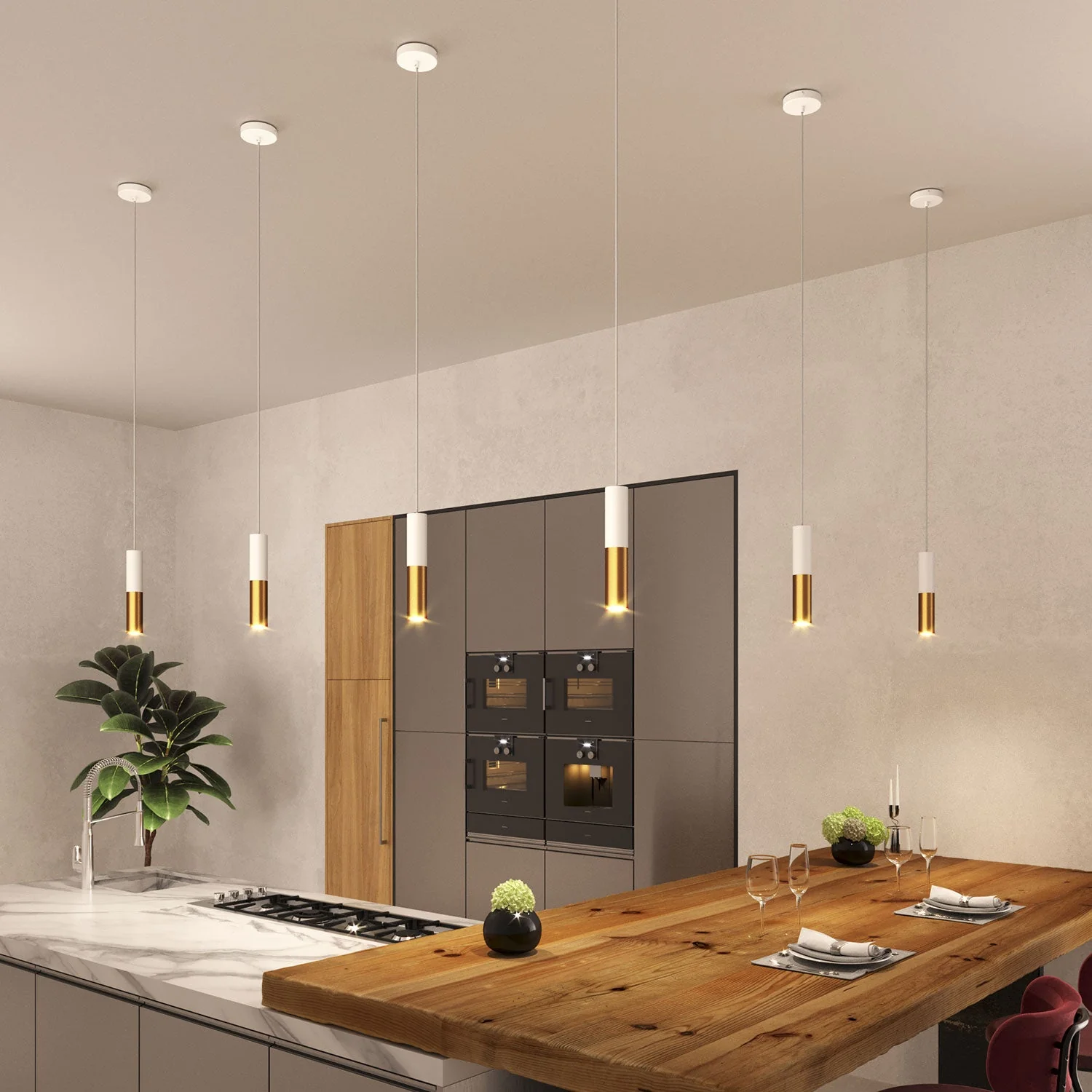 Tub-E14, tube en métal double pour spot avec douille double bague E14 - Blanc mat et Bronze satiné - Image 4