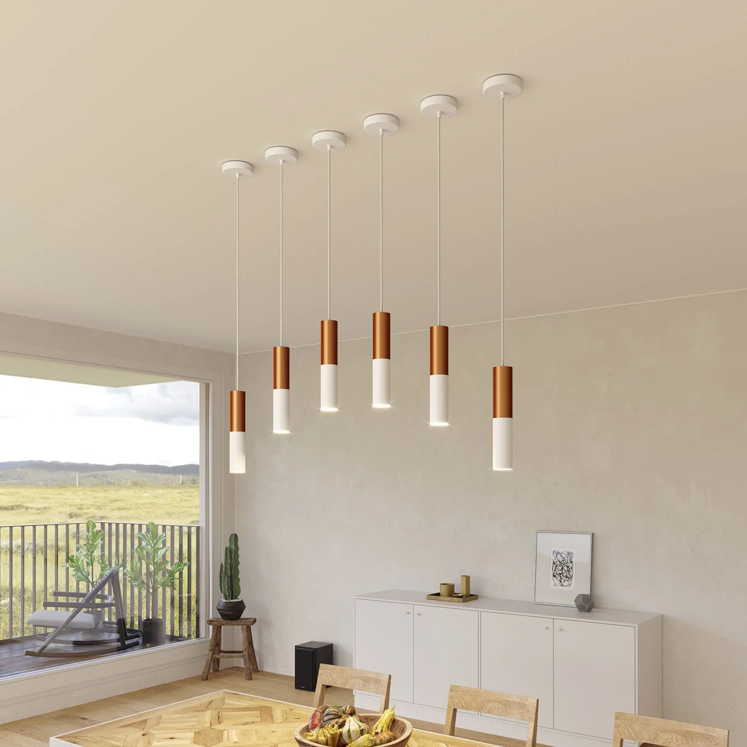 Tub-E14, tube en métal double pour spot avec douille double bague E14 - Blanc mat et Cuivre satiné - Image 5