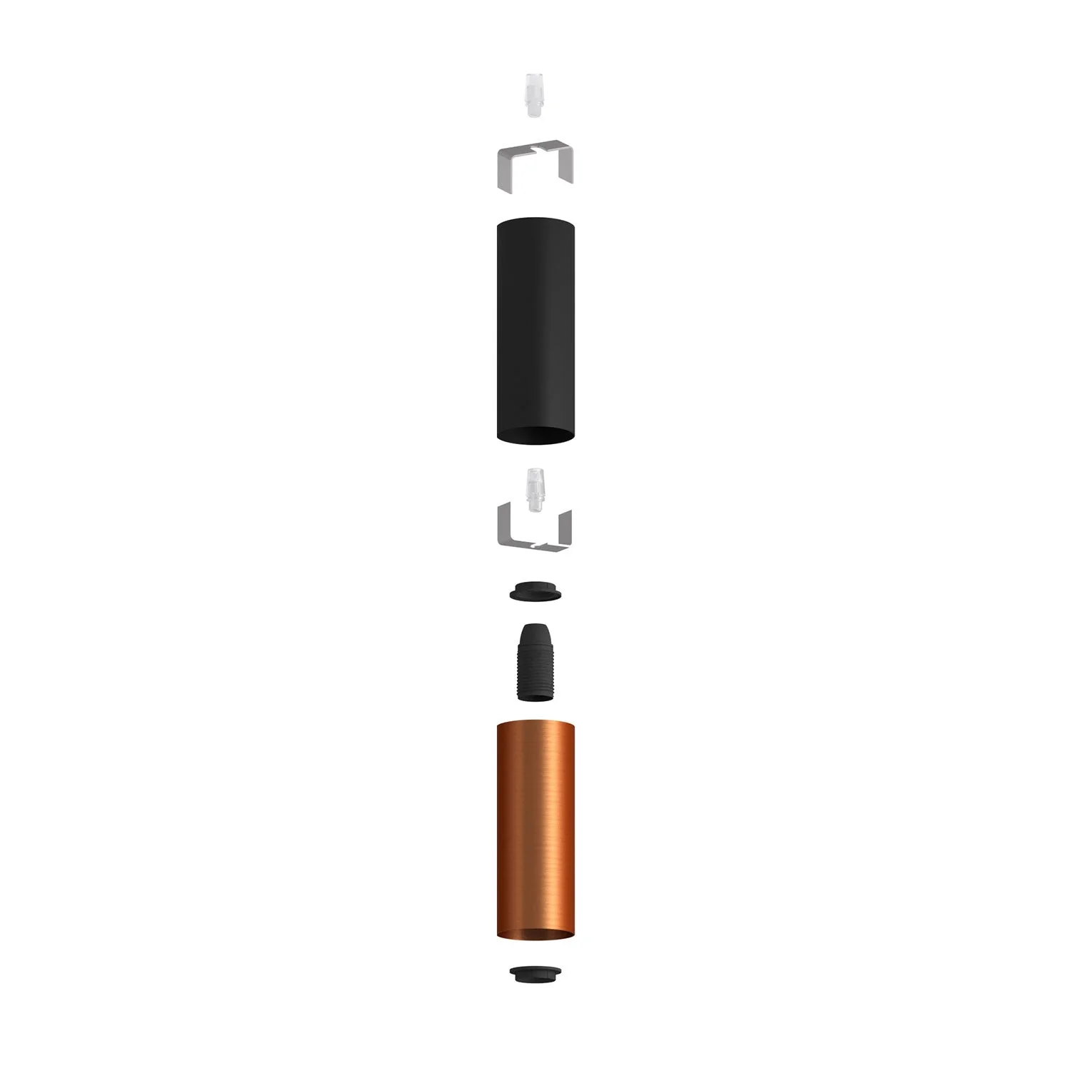 Tub-E14, tube en métal double pour spot avec douille double bague E14 - Noir et Cuivre satiné - Image 2