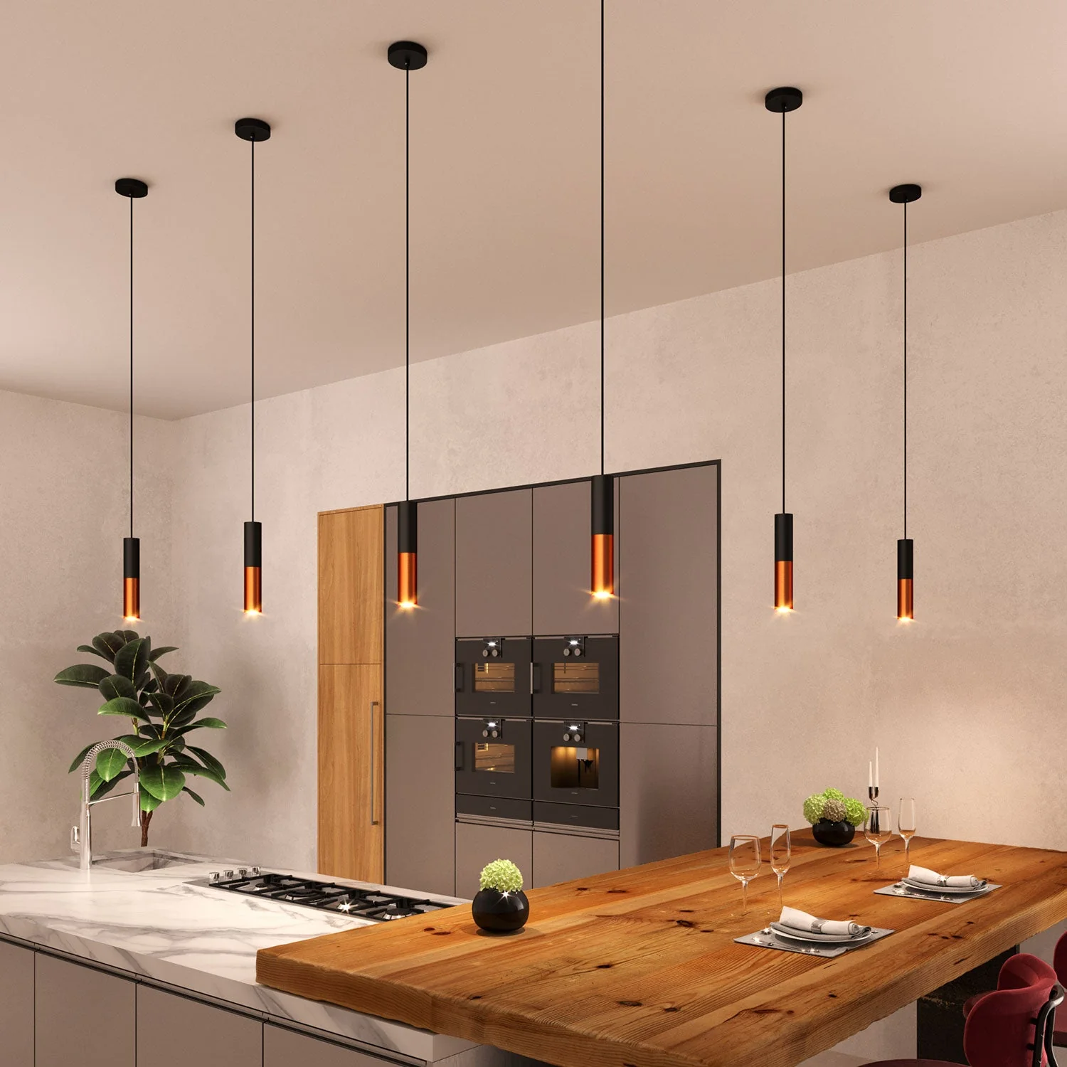 Tub-E14, tube en métal double pour spot avec douille double bague E14 - Noir et Cuivre satiné - Image 4