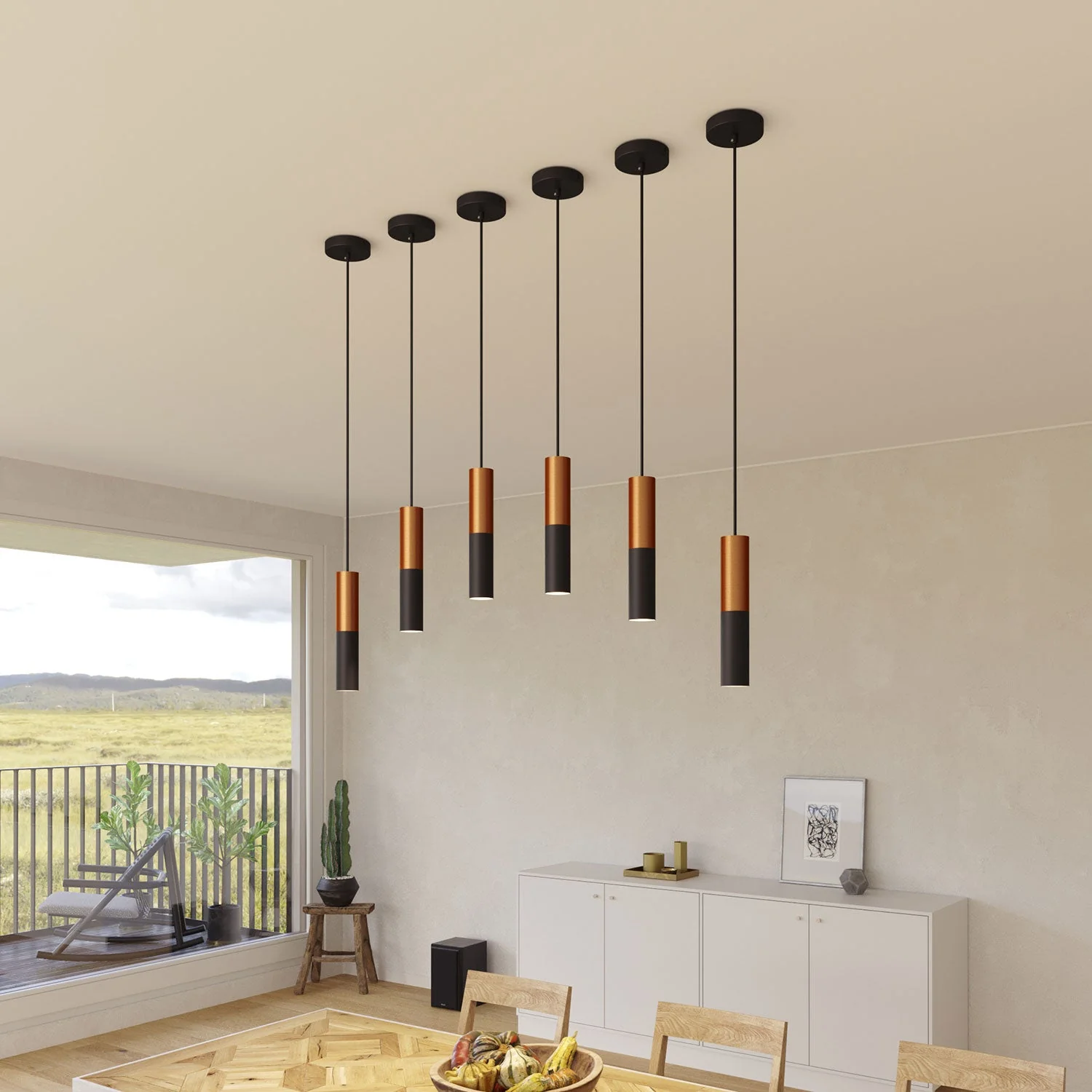 Tub-E14, tube en métal double pour spot avec douille double bague E14 - Noir et Cuivre satiné - Image 5